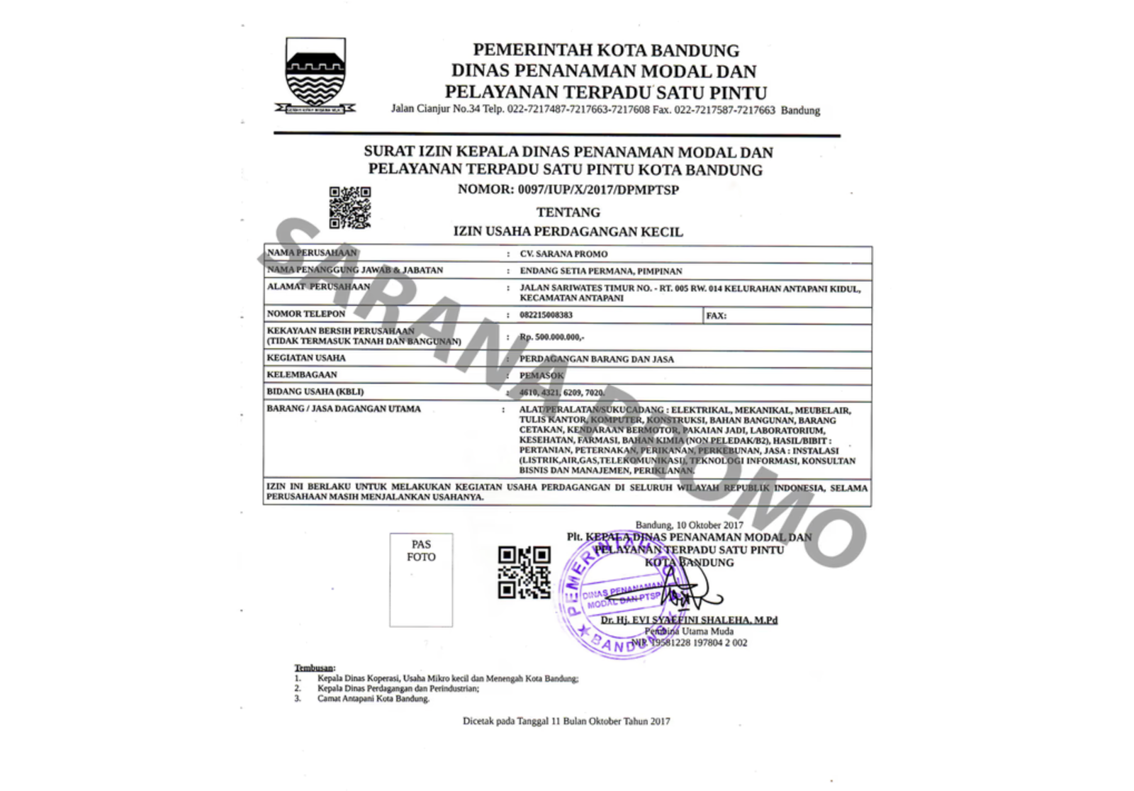 Surat Izin Kepala Dinas